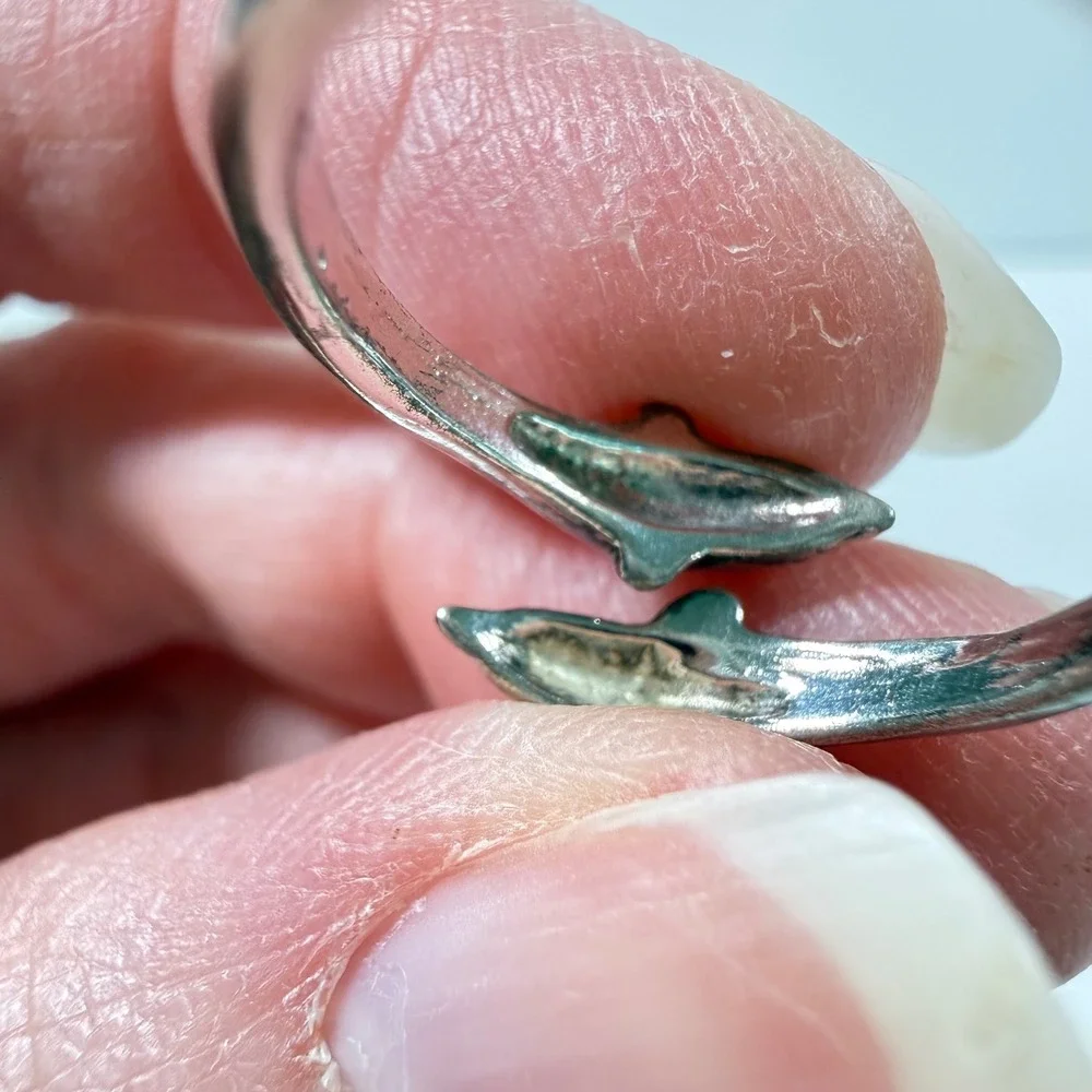 Vintage Sterling Silver 925 Double Dolphin Wrap Ring Size 5 Nautical 90s 00s Y2K